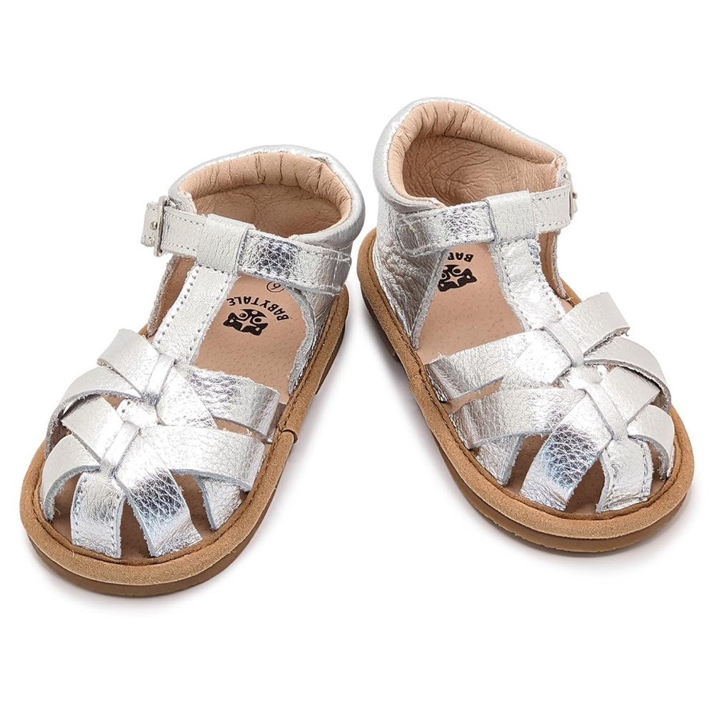 NWOB Babytale Silver Leather Closed Toe Sandals Toddler Girl Size 7
